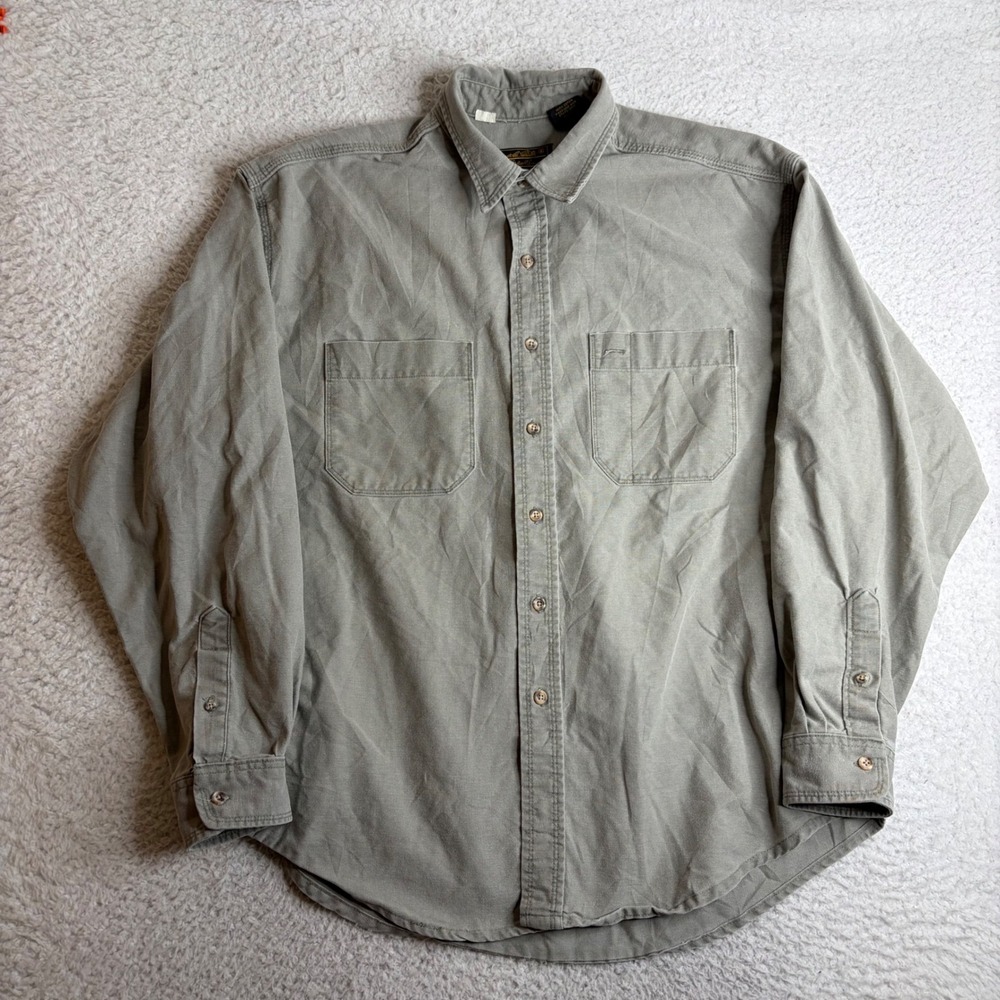 Vintage Eddie Bauer Mens XL Green Cotton Canvas Work Shirt Made in USA